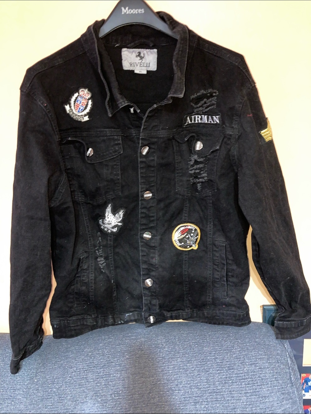 Rivelli Black Distressed Patch Denim Shirt Jacket